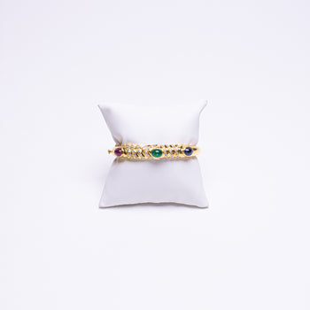 18 kt Yellow Gold Diamond & Gemstone Bangle Bracelet