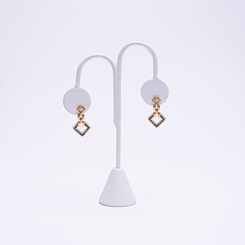 14 kt Yellow Gold Ladies Natural Diamond & Sapphire Earrings