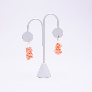 14 Kt Yellow Gold Women's Coral Rose Earrings