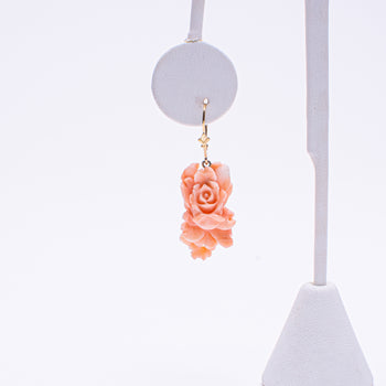 14 Kt Yellow Gold Women's Coral Rose Earrings