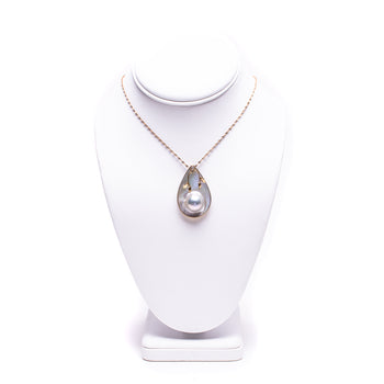 14 Kt Yellow Gold Pearl Shell and Diamond Pendant