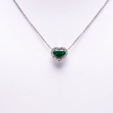 14 kt White Gold Heart-Shaped Emerald and Diamond Necklace
