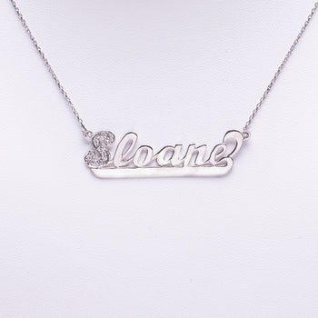 14 kt White Gold Custom Name w/Diamond Necklace