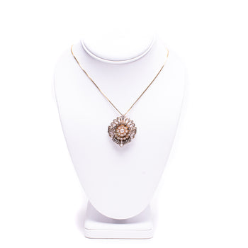 14 kt Rose Gold & Rose Cut Diamond Broach/Necklace - Circa 1900's