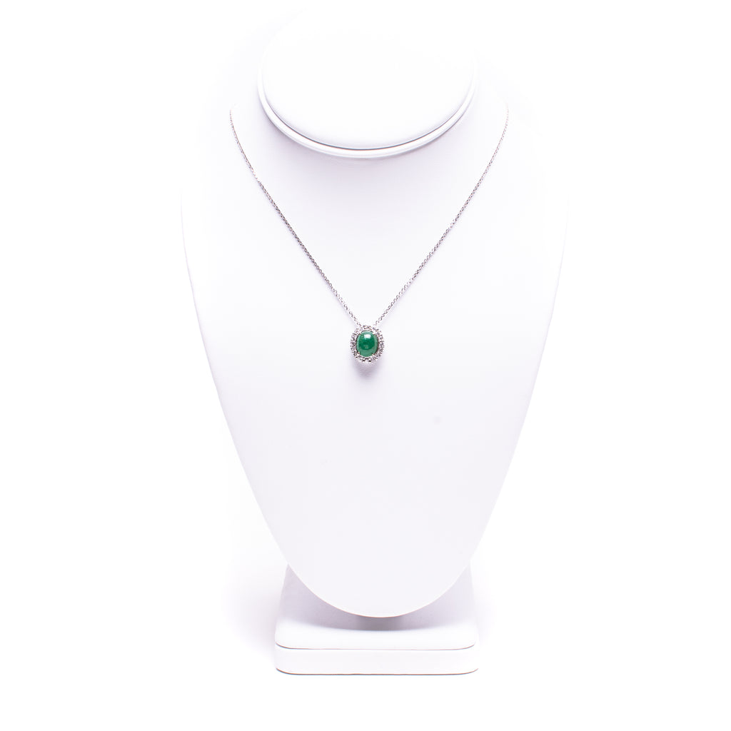 14 Kt White Gold Natural Emerald and Natural Diamond Pendant