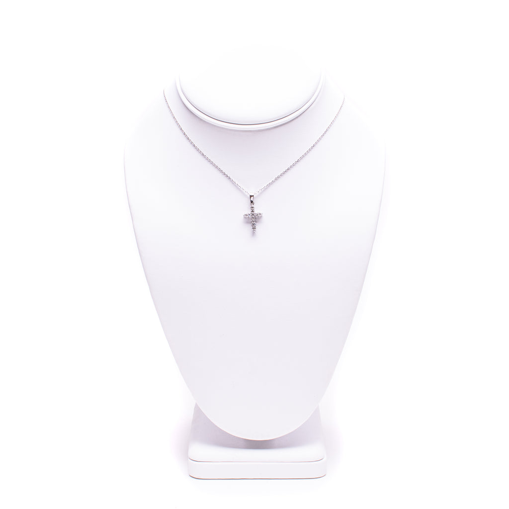 14 Kt White Gold Diamond Cross Necklace