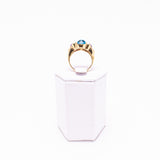 14 Kt Yellow Gold Amethyst, Blue Topaz & Diamond Ring